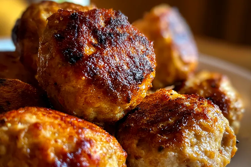 Fresh ingredients for Apple Cider Turkey Meatballs including turkey, apple cider, and spices.