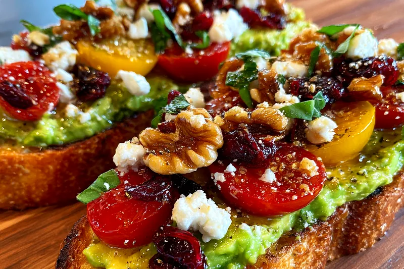 Cooking process for Avocado Toast with Tomato and Feta