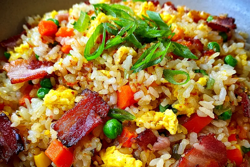 Cooking process for Bacon and Egg Fried Rice