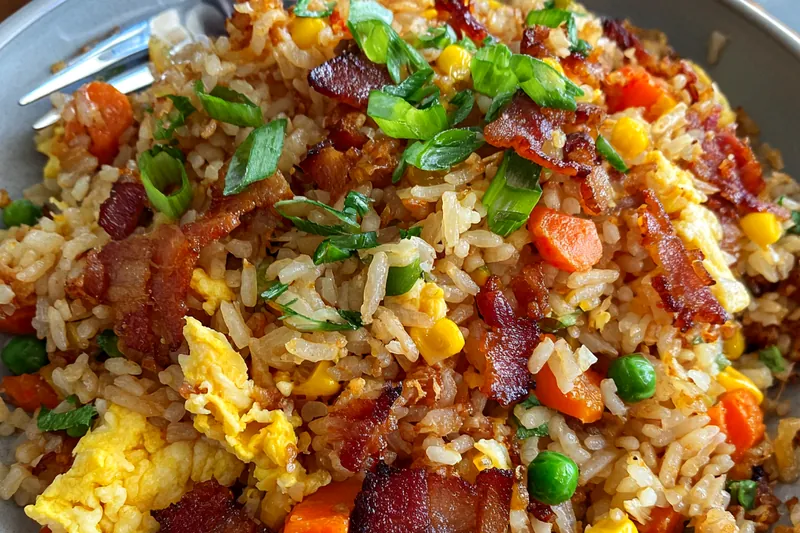 Fresh ingredients for Bacon and Egg Fried Rice