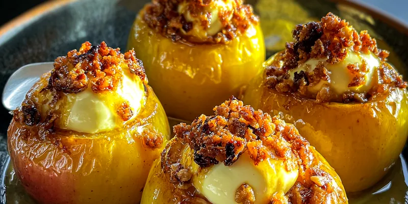 Delicious Baked Apples with Creamy Filling served on a plate