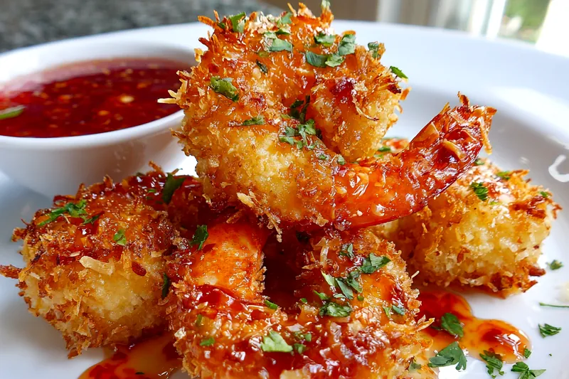 Baked coconut shrimp cooking in the oven
