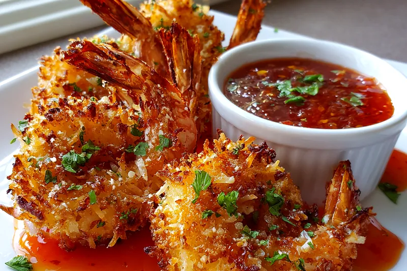 Ingredients for baked coconut shrimp laid out on a table
