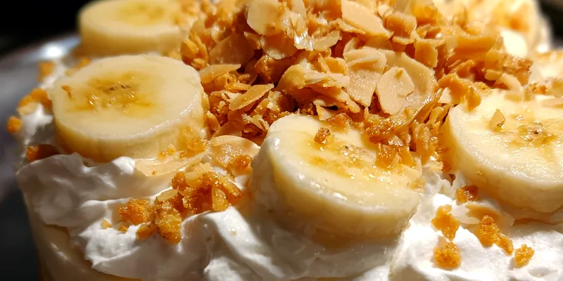 Delicious Banana Crunch Cheesecake Delight served on a plate