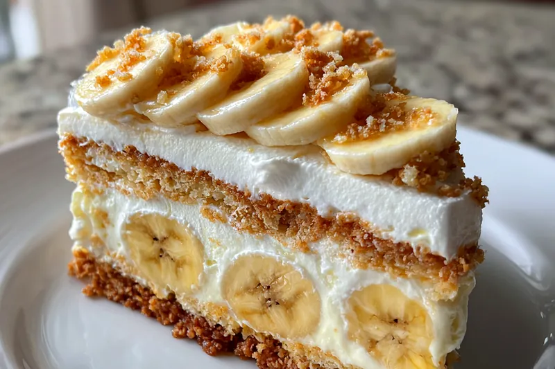 A selection of ingredients for Banana Delight Layered Cake, including ripe bananas, flour, sugar, and cream.