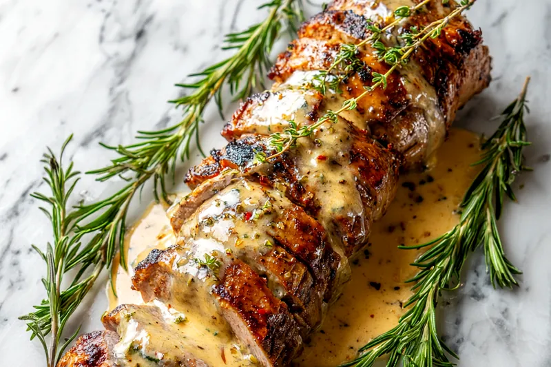 Close-up of fresh ingredients for pork tenderloin recipe