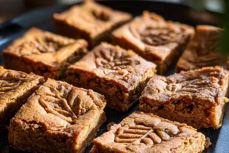 Ingredients for Delicious Biscoff Blondies including butter, sugar, eggs, flour, and Biscoff spread.