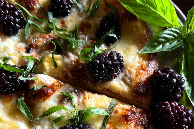 Cooking process for Blackberry Basil Pizza Delight