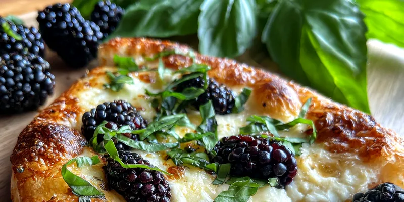 Delicious Blackberry Basil Ricotta Pizza served on a plate
