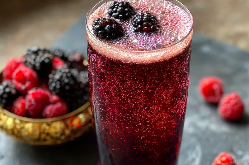 Ingredients for Refreshing Blackberry Sparkler arranged neatly on a countertop.