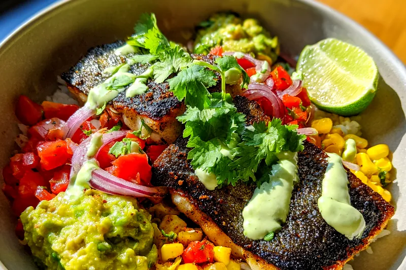 Cooking process for Blackened Fish Taco Bowl
