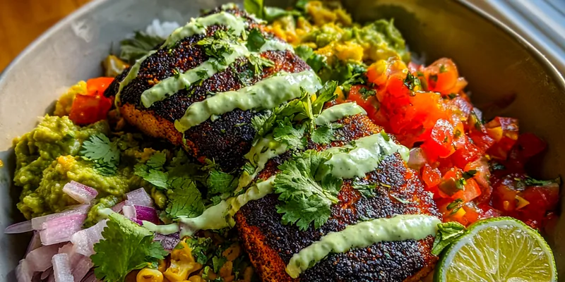 Delicious Blackened Fish Taco Bowl served on a plate