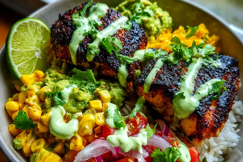 Fresh ingredients for Blackened Fish Taco Bowl