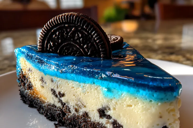 Step-by-step process of preparing Blue Oreo Delight, featuring mixing, layering, and serving.