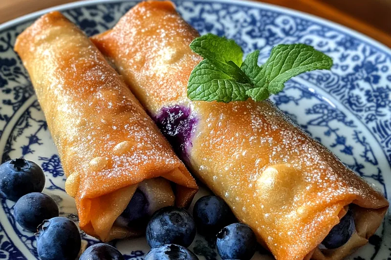 A vibrant display of fresh blueberries, cream cheese, and puff pastry for Crispy Blueberry Cream Rolls.