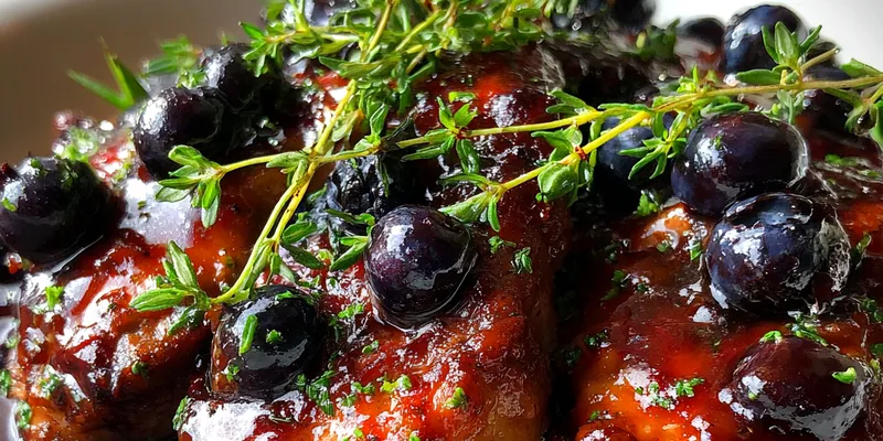 Delicious Blueberry Thyme Glazed Chicken served on a plate