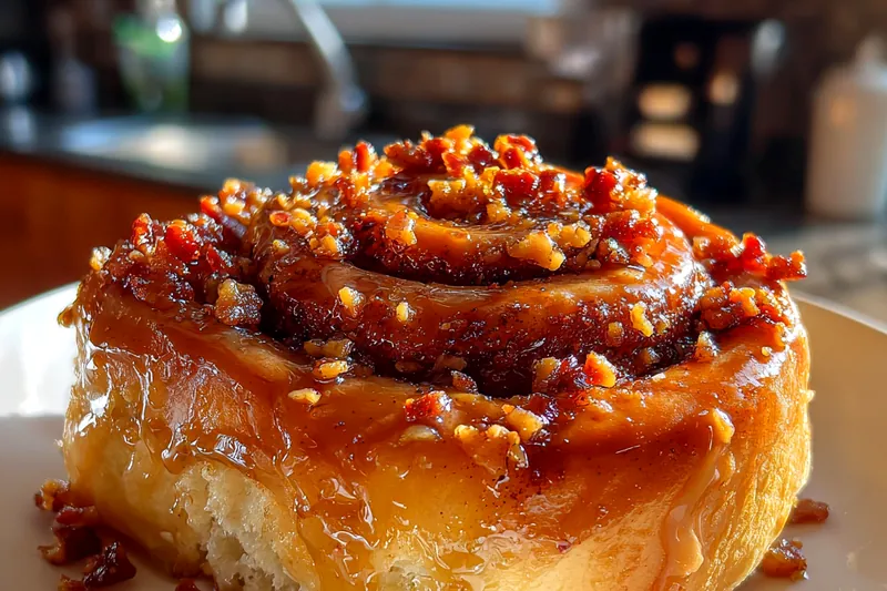 A skilled chef skillfully assembling Decadent Bourbon Bacon Rolls, showcasing the preparation process.