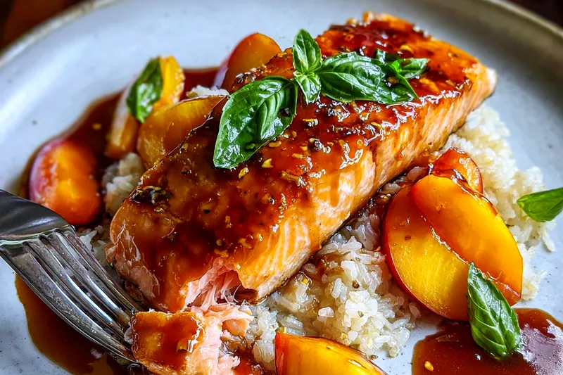 Fresh ingredients for Bourbon Peach Roasted Salmon