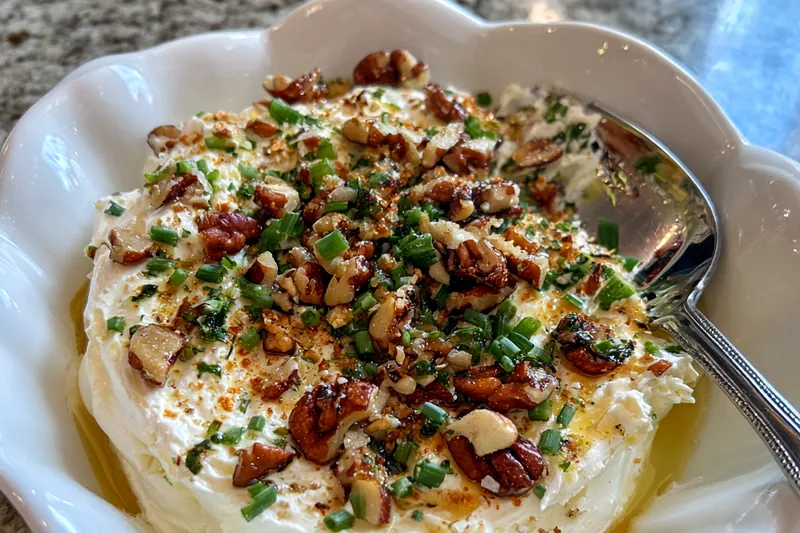 Step-by-step images of making Creamy Boursin Cheese Delight, showcasing the vibrant ingredients and mixing process.