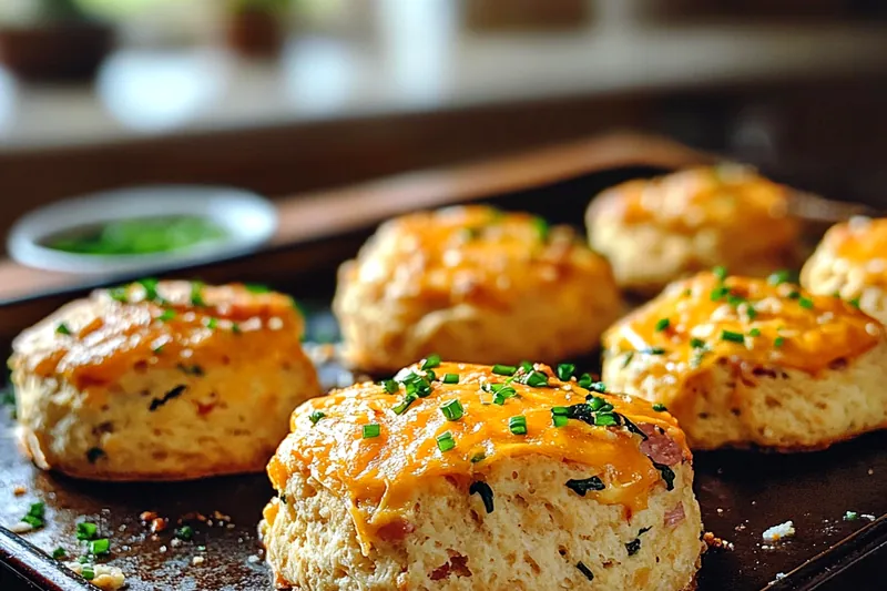 Chef baking the Savory Breakfast Biscuits in the oven, showcasing the golden brown tops.
