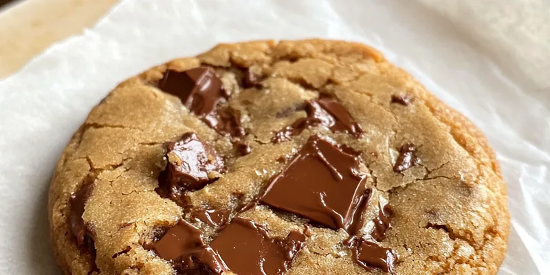 A plate of delicious brown butter cookies with a glass of milk on the side, showcasing their golden-brown color and chocolate chunks.