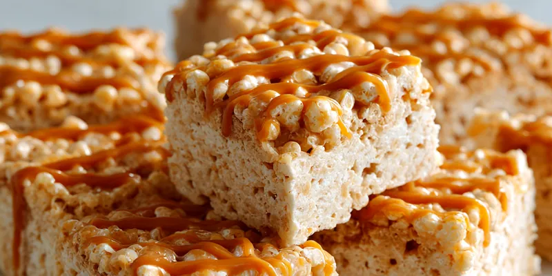 Delicious Brown Butter Dulce de Leche Rice Krispie Treats cut into squares