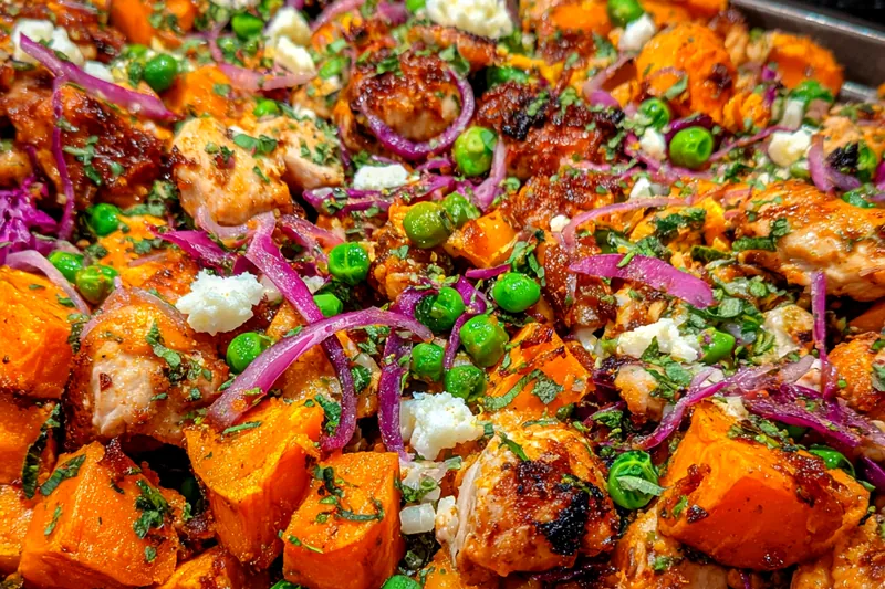 Fresh ingredients for Buffalo Chicken Sweet Potato Bake