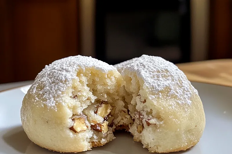 The cooking process of baking Delicious Pecan Snowball Treats in the oven.