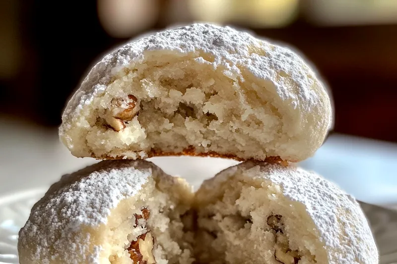 A beautifully arranged setup of ingredients for Delicious Pecan Snowball Treats including flour, butter, and pecans.