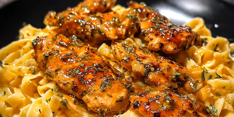 Delicious Cajun Honey Butter Chicken Pasta served on a plate