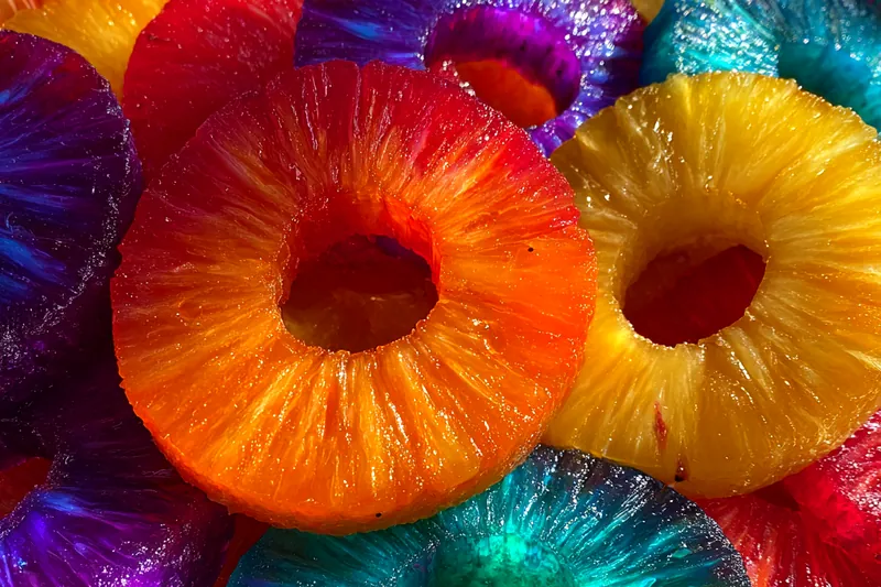 Fresh ingredients for Candied Rainbow Pineapple Rings