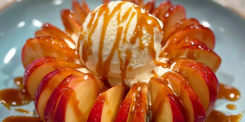 Delicious Caramel Apple Blossoms Dessert served on a plate