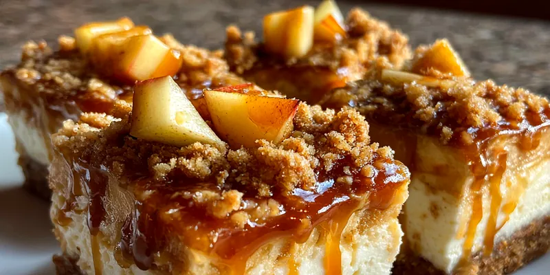 Delicious Caramel Apple Cheesecake Bars served on a plate