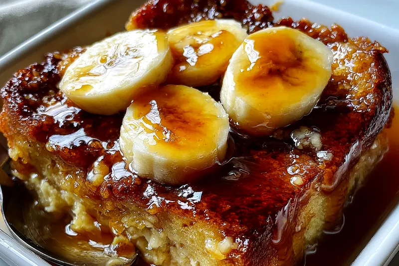 Cooking process for Caramel Banana Bread Pudding