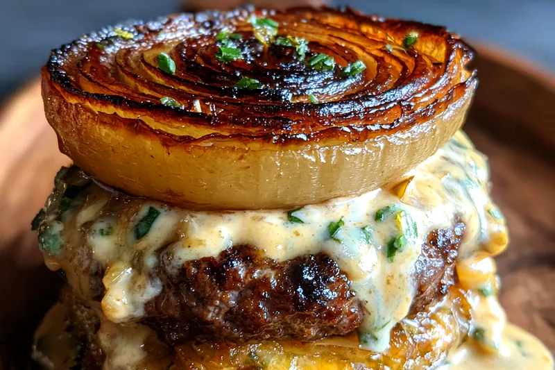 Cooking process for Caramelized Onion Burger Delight