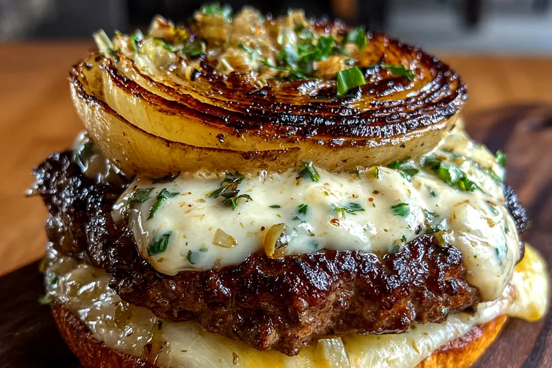 Fresh ingredients for Caramelized Onion Burger Delight