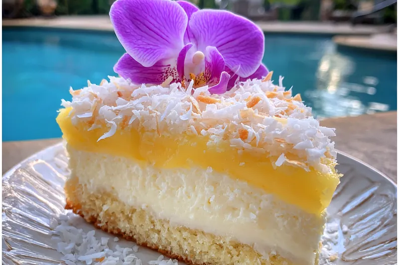 A baker carefully pouring batter into a cake pan, demonstrating the process of preparing Delightful Coconut Cake.