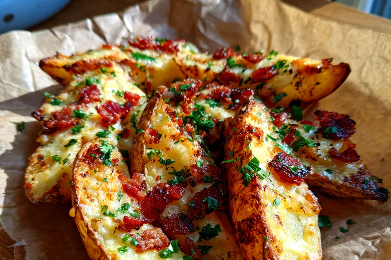 Cooking process for Cheesy Bacon Potato Wedges