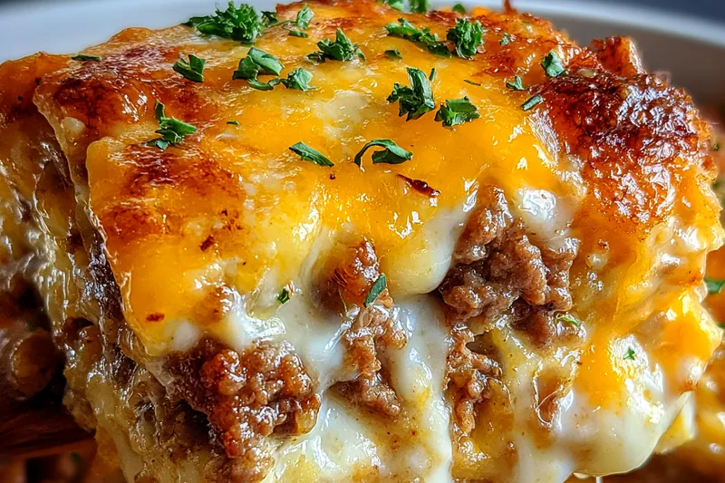 Cooking process for Cheesy Beef Layered Casserole