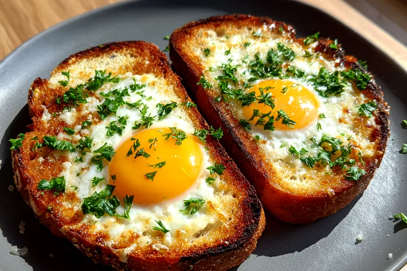 A vibrant display of fresh ingredients for Cheesy Egg Toast Delight, including eggs, cheese, and herbs.
