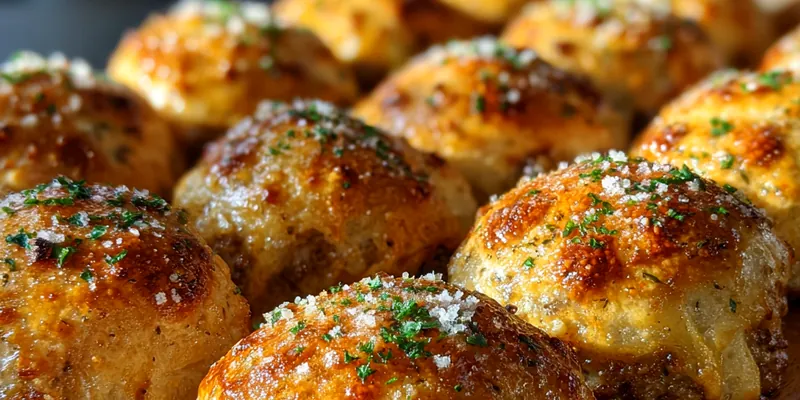 Delicious Cheesy Garlic Beef Bombs served on a plate