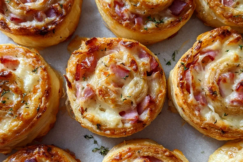 Cooking process for Cheesy Ham Pastry Pinwheels