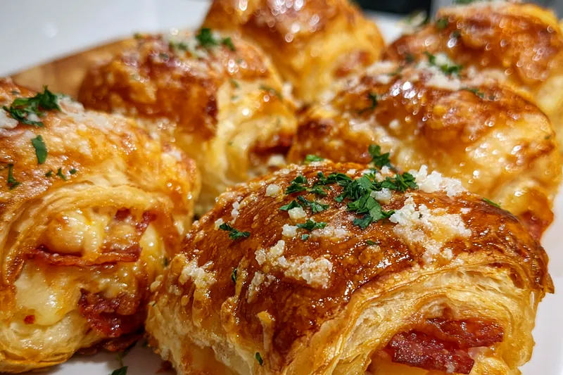 Cooking process for Cheesy Puff Pastry Rolls