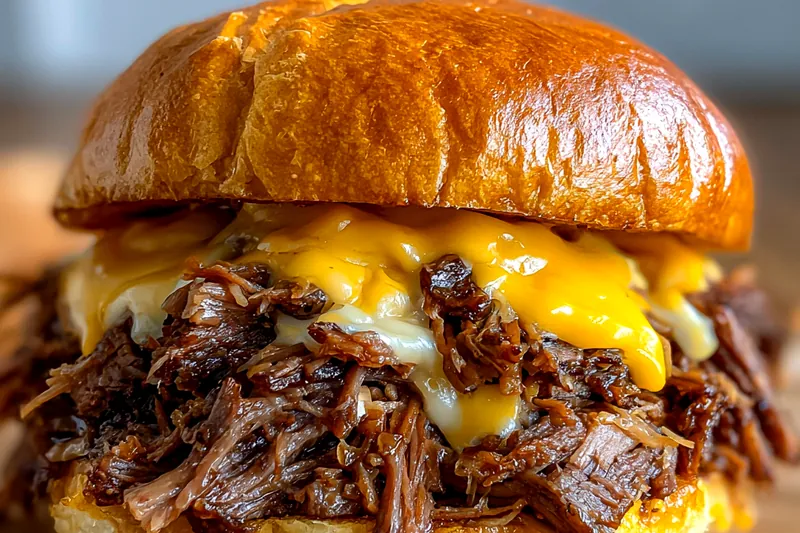 Fresh ingredients for Cheesy Pulled Beef Sandwich