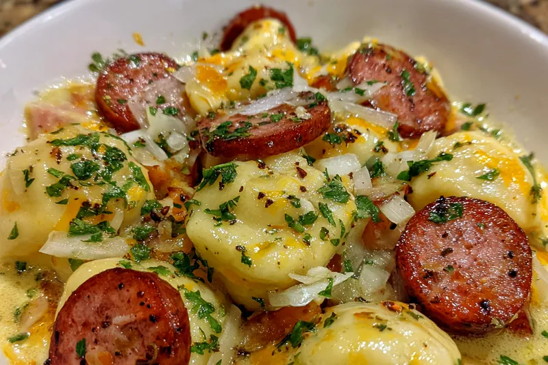 Cooking process for Cheesy Sausage Dumpling Bake