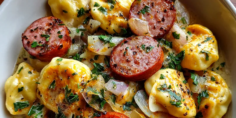 Delicious Cheesy Sausage Dumpling Bake served on a plate