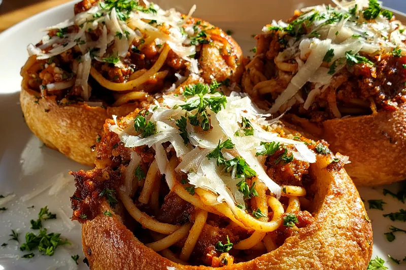 Fresh ingredients for Cheesy Spaghetti Bread Bowls