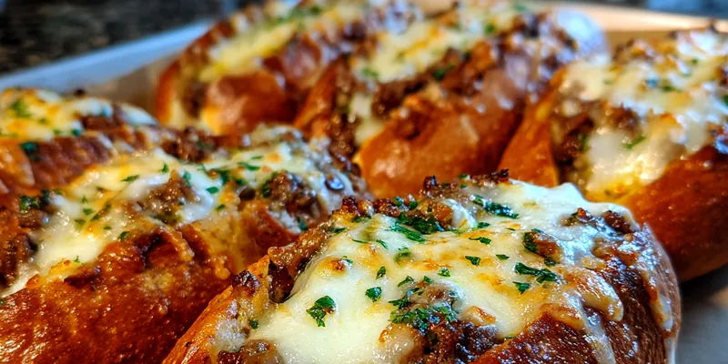 Delicious Cheesy Steak Stuffed Rolls served on a plate