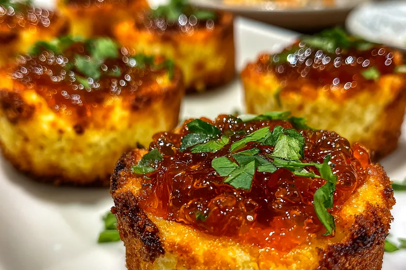 Cooking process of Spicy Cheesy Thumbprint Bites showing the bites in the oven baking to perfection.