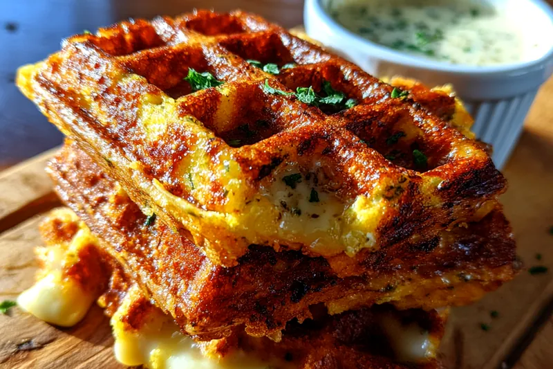 Fresh ingredients for Cheesy Waffle Stack